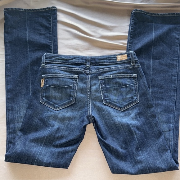 PAIGE Laurel Canyon Low Rise Dark Blue Denim Jeans Long Length 34.5” Inseam - Picture 11 of 16
